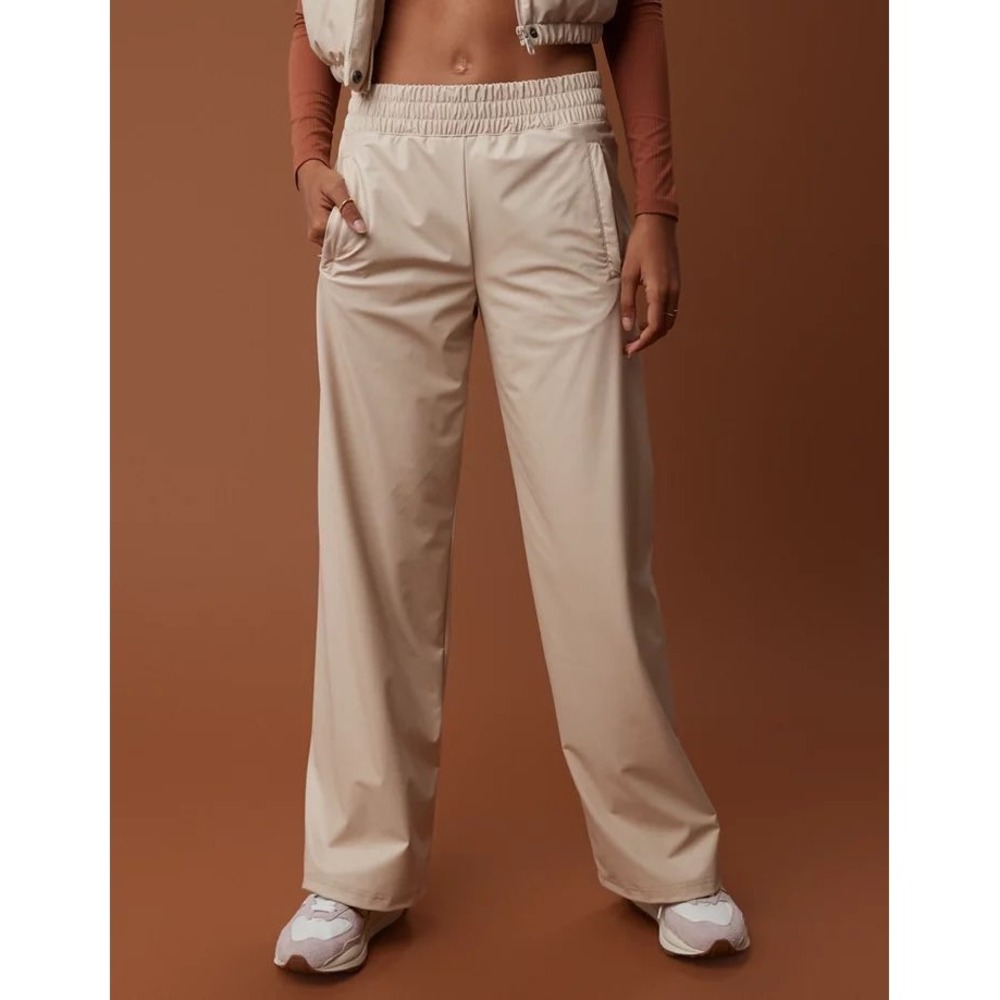 OFFLINE By Aerie Real Luxe Faux Leather Wide Leg Pant In Sandalwood Size‎ XL